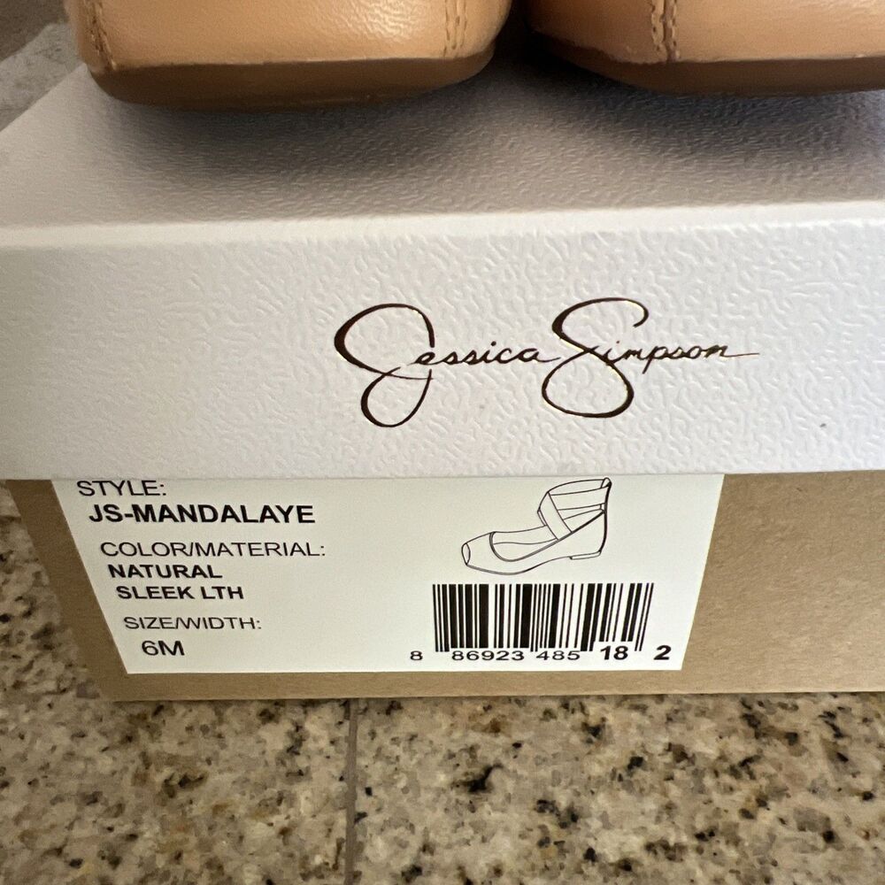 Jessica Simpson Mandalaye Criss-Cross Ballet Flats Size 6 Natural Sleek Leather - Picture 3 of 9